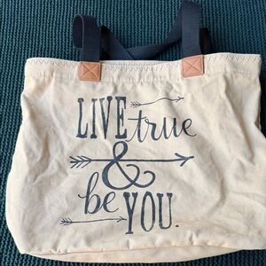 Thirty-One Cream Canvas Tote with Inspirational Print